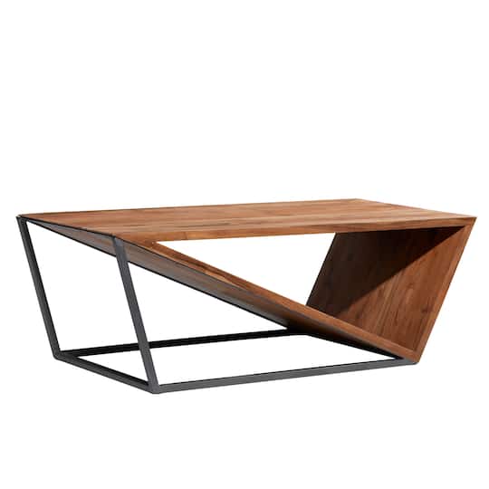 26&#x22; Small Metal &#x26; Wood Triangular Table For Home Display